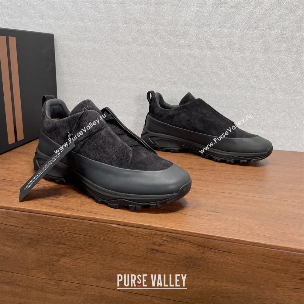 Zegna Mens Triple Stitch™ Monte Sneakers in Suede Black 2025 (SHH-25112205)