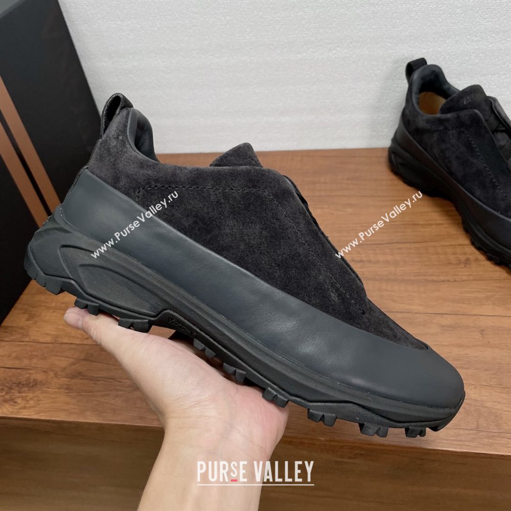 Zegna Mens Triple Stitch™ Monte Sneakers in Suede Black 2025 (SHH-25112205)