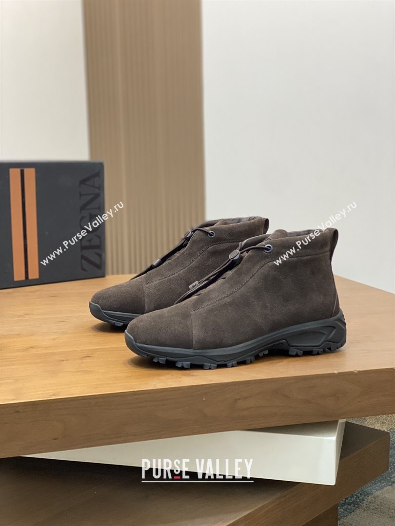 Zegna Mens Triple Stitch™ Vetta Sneakers in Dark Brown Suede 2025 (LM-25112208)