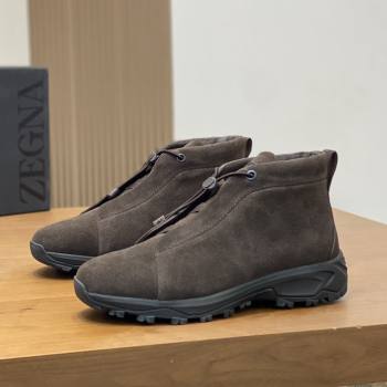 Zegna Mens Triple Stitch™ Vetta Sneakers in Dark Brown Suede 2025 (LM-25112208)