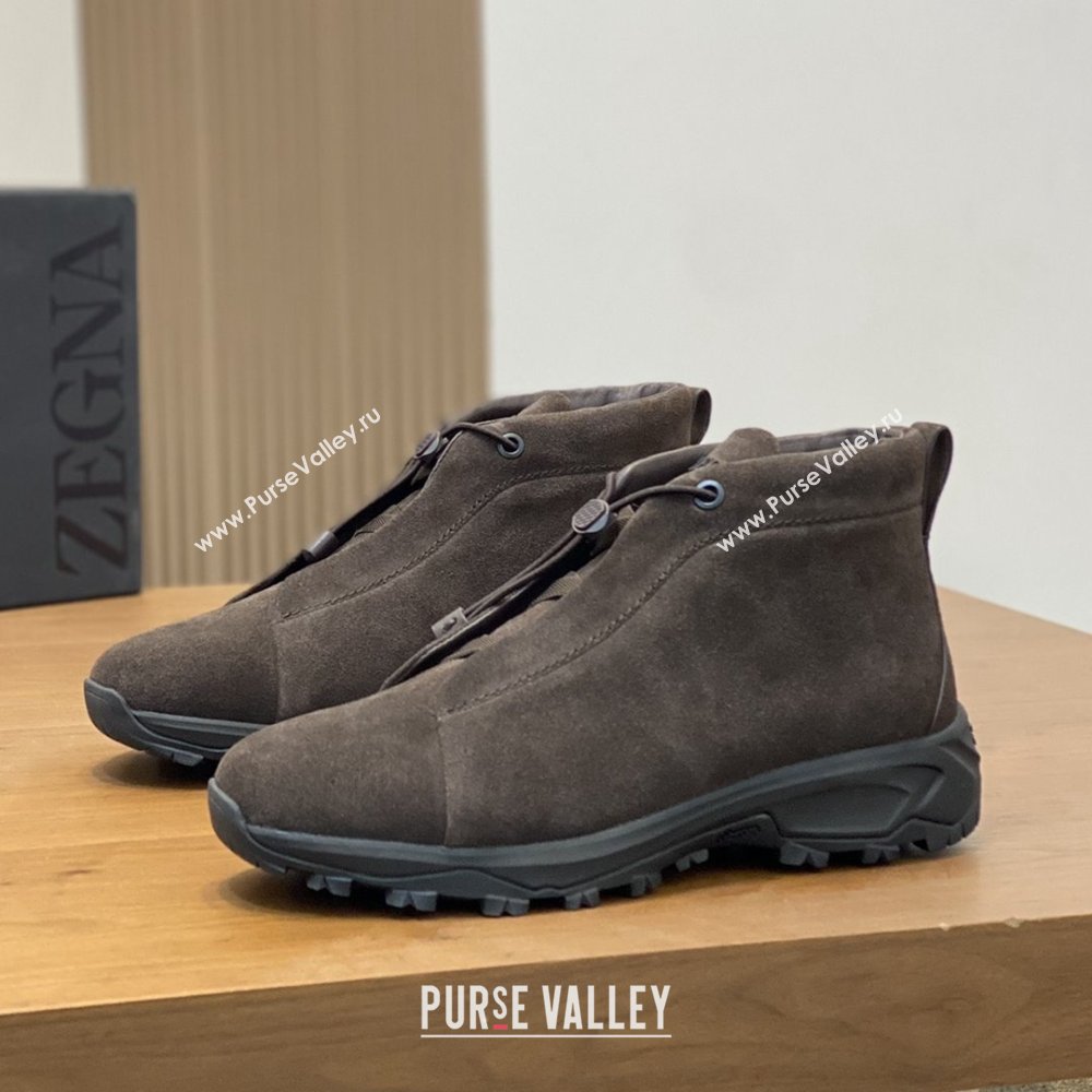 Zegna Mens Triple Stitch™ Vetta Sneakers in Dark Brown Suede 2025 (LM-25112208)