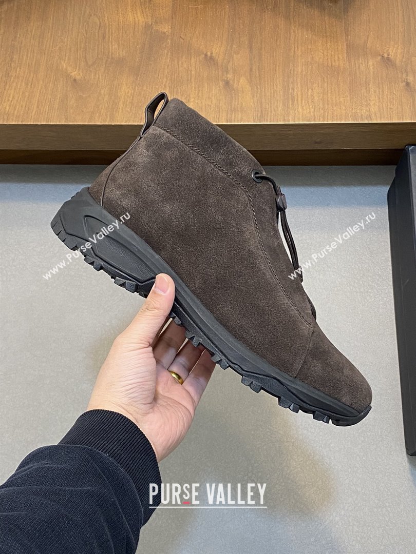 Zegna Mens Triple Stitch™ Vetta Sneakers in Dark Brown Suede 2025 (LM-25112208)