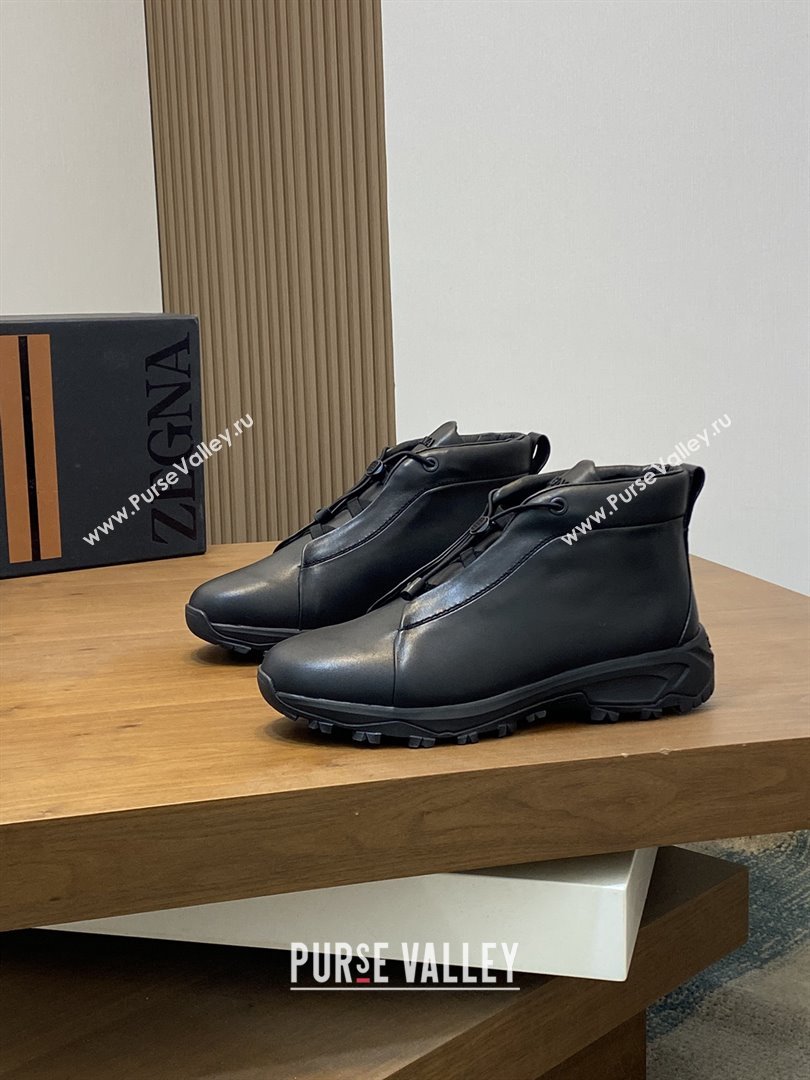 Zegna Mens Triple Stitch™ Vetta Sneakers in Black Smooth Calfskin 2025 (LM-25112209)