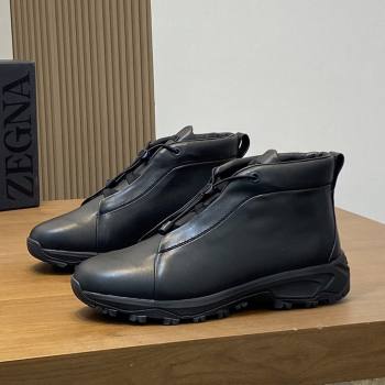 Zegna Mens Triple Stitch™ Vetta Sneakers in Black Smooth Calfskin 2025 (LM-25112209)