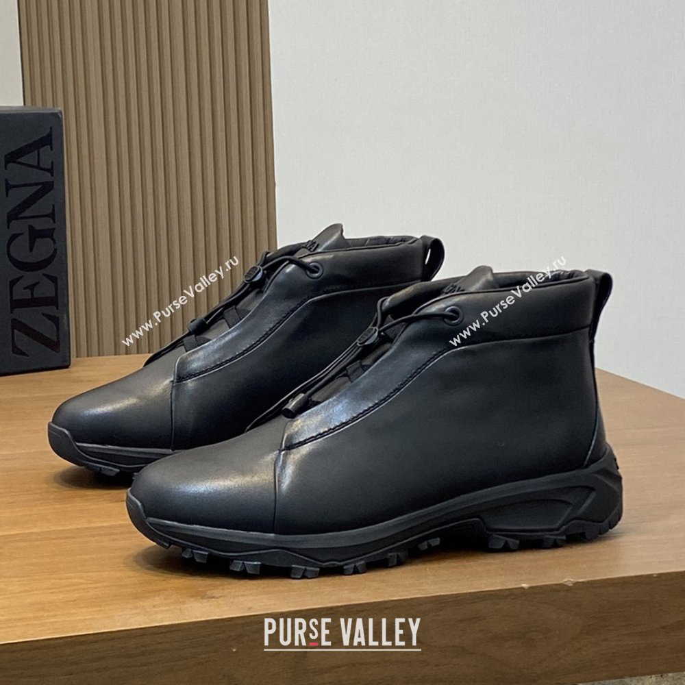 Zegna Mens Triple Stitch™ Vetta Sneakers in Black Smooth Calfskin 2025 (LM-25112209)