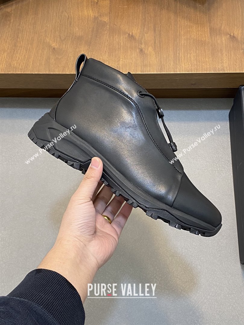 Zegna Mens Triple Stitch™ Vetta Sneakers in Black Smooth Calfskin 2025 (LM-25112209)