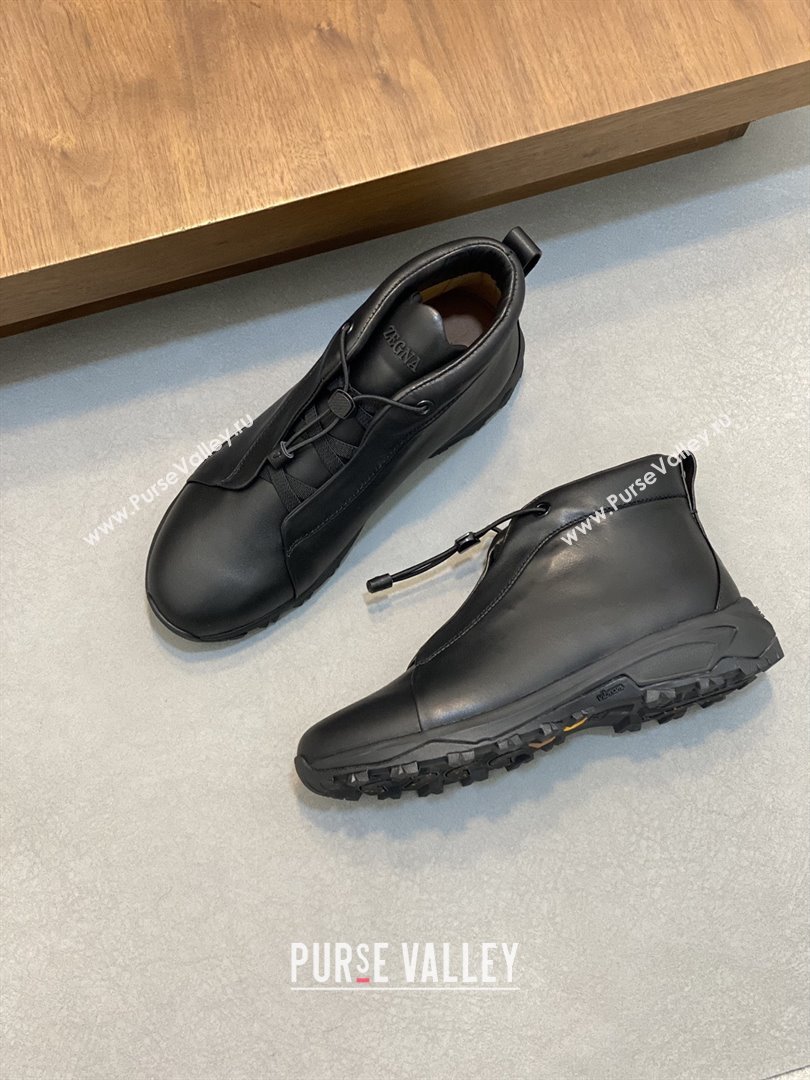 Zegna Mens Triple Stitch™ Vetta Sneakers in Black Smooth Calfskin 2025 (LM-25112209)