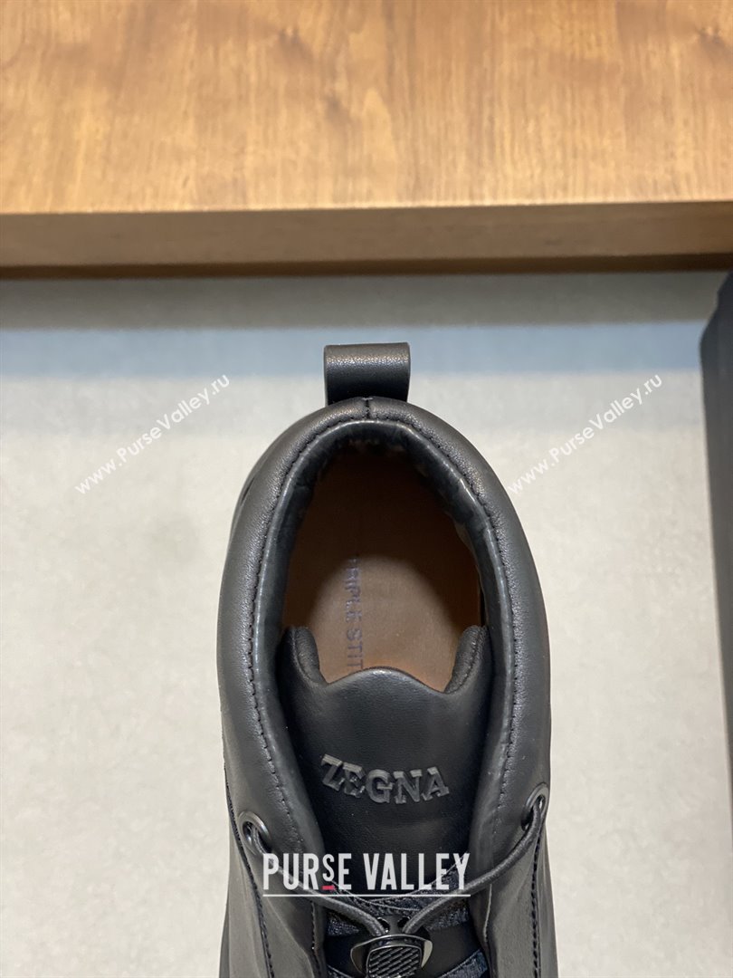 Zegna Mens Triple Stitch™ Vetta Sneakers in Black Smooth Calfskin 2025 (LM-25112209)