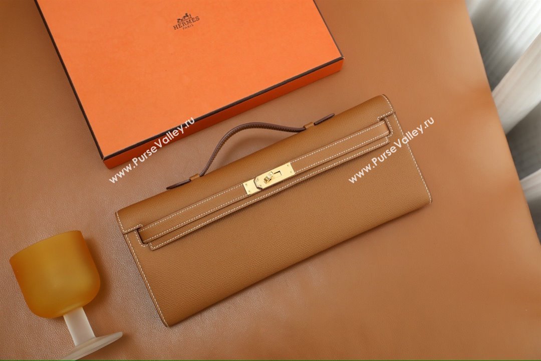 Hermes Kelly Cut Clutch Bag in Original Epsom Leather Brown/Gold (Full Handmade) (AYA-25112101)