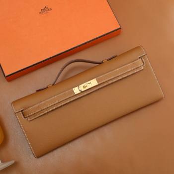 Hermes Kelly Cut Clutch Bag in Original Epsom Leather Brown/Gold (Full Handmade) (AYA-25112101)