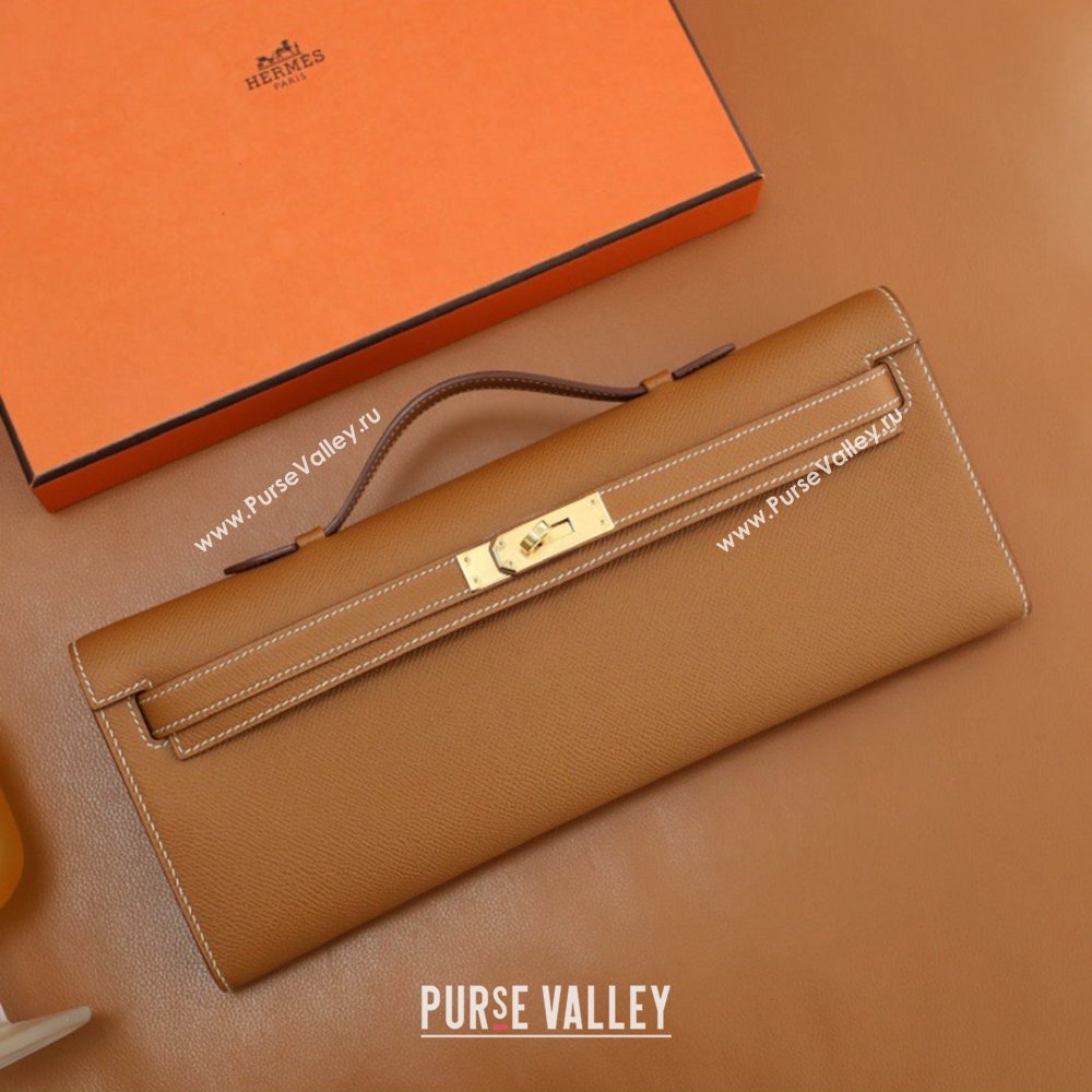 Hermes Kelly Cut Clutch Bag in Original Epsom Leather Brown/Gold (Full Handmade) (AYA-25112101)