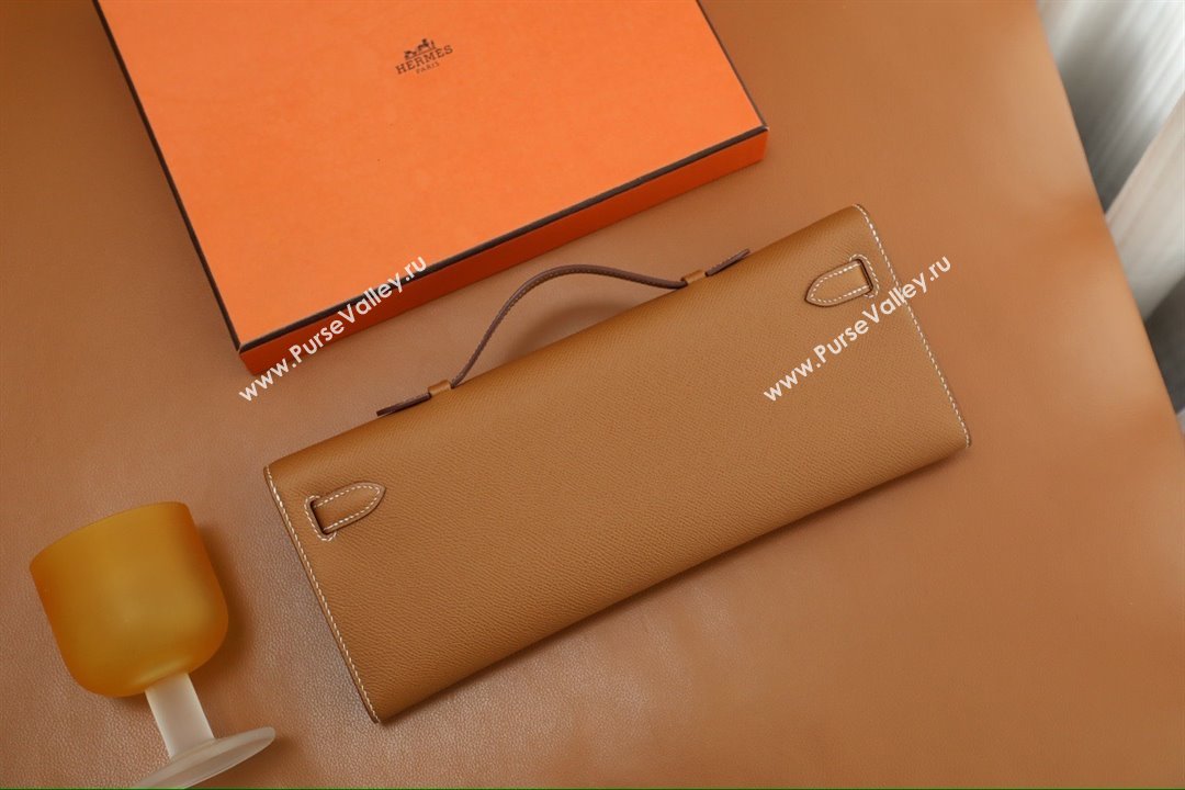 Hermes Kelly Cut Clutch Bag in Original Epsom Leather Brown/Gold (Full Handmade) (AYA-25112101)