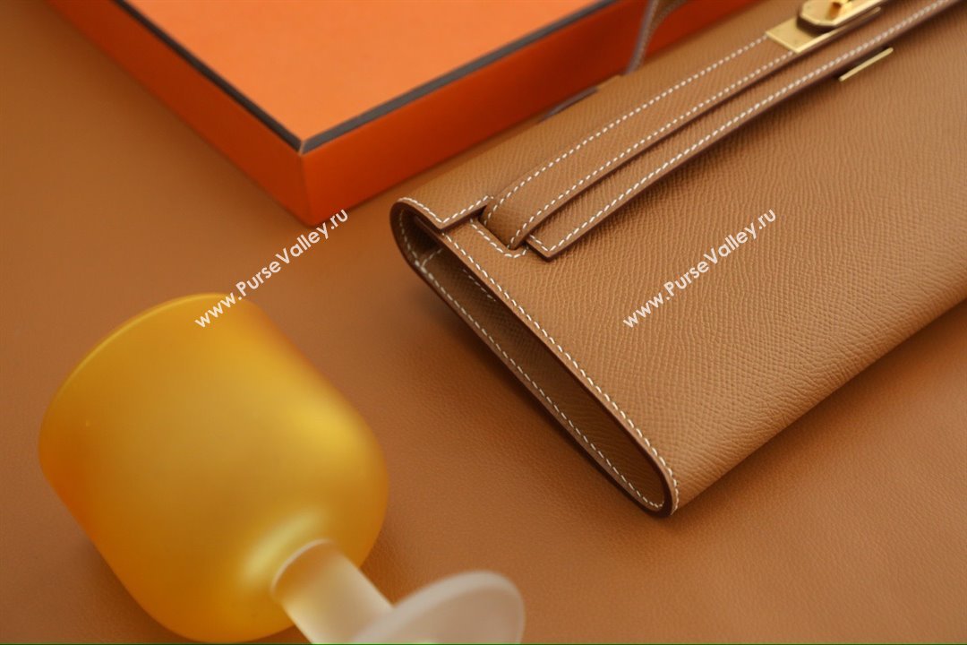 Hermes Kelly Cut Clutch Bag in Original Epsom Leather Brown/Gold (Full Handmade) (AYA-25112101)