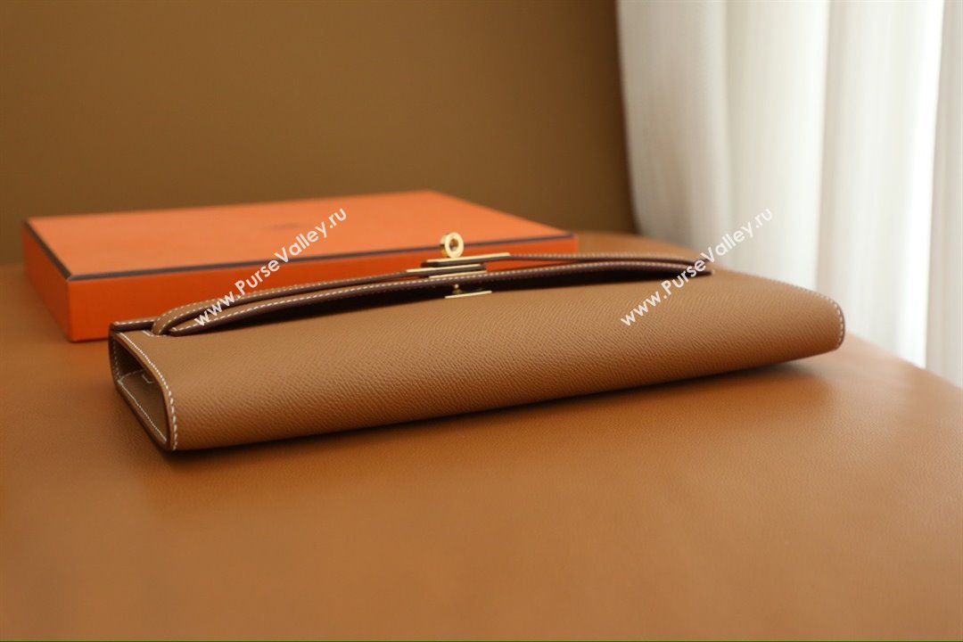 Hermes Kelly Cut Clutch Bag in Original Epsom Leather Brown/Gold (Full Handmade) (AYA-25112101)