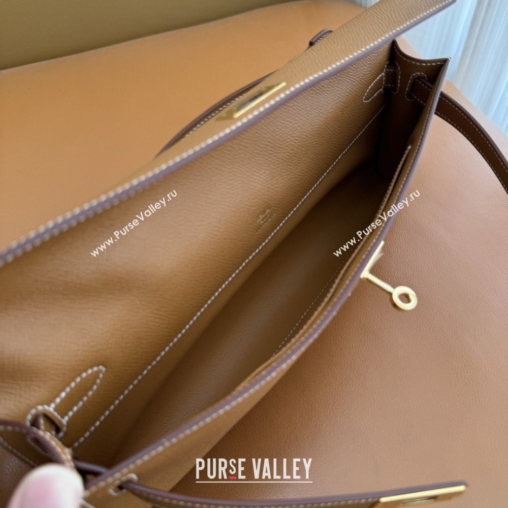 Hermes Kelly Cut Clutch Bag in Original Epsom Leather Brown/Gold (Full Handmade) (AYA-25112101)