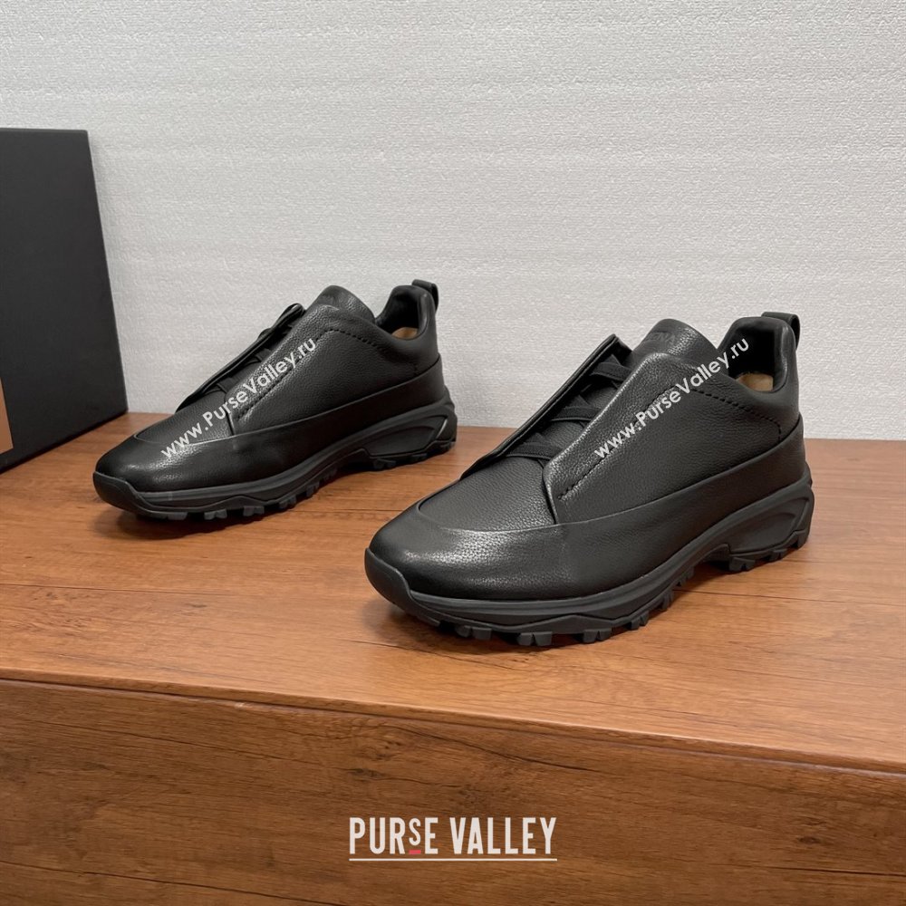 Zegna Mens Triple Stitch™ Monte Sneakers in Grained Calfskin Black 2025 (SHH-25112011)