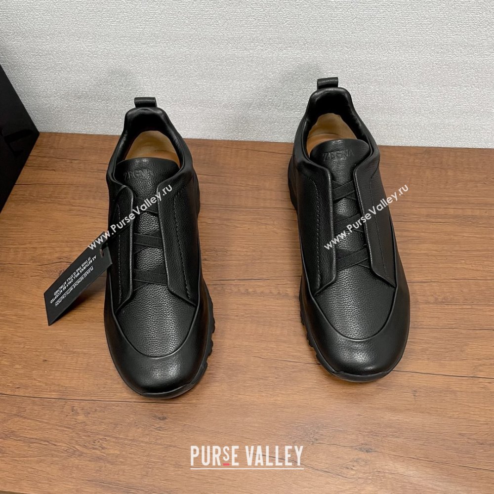 Zegna Mens Triple Stitch™ Monte Sneakers in Grained Calfskin Black 2025 (SHH-25112011)