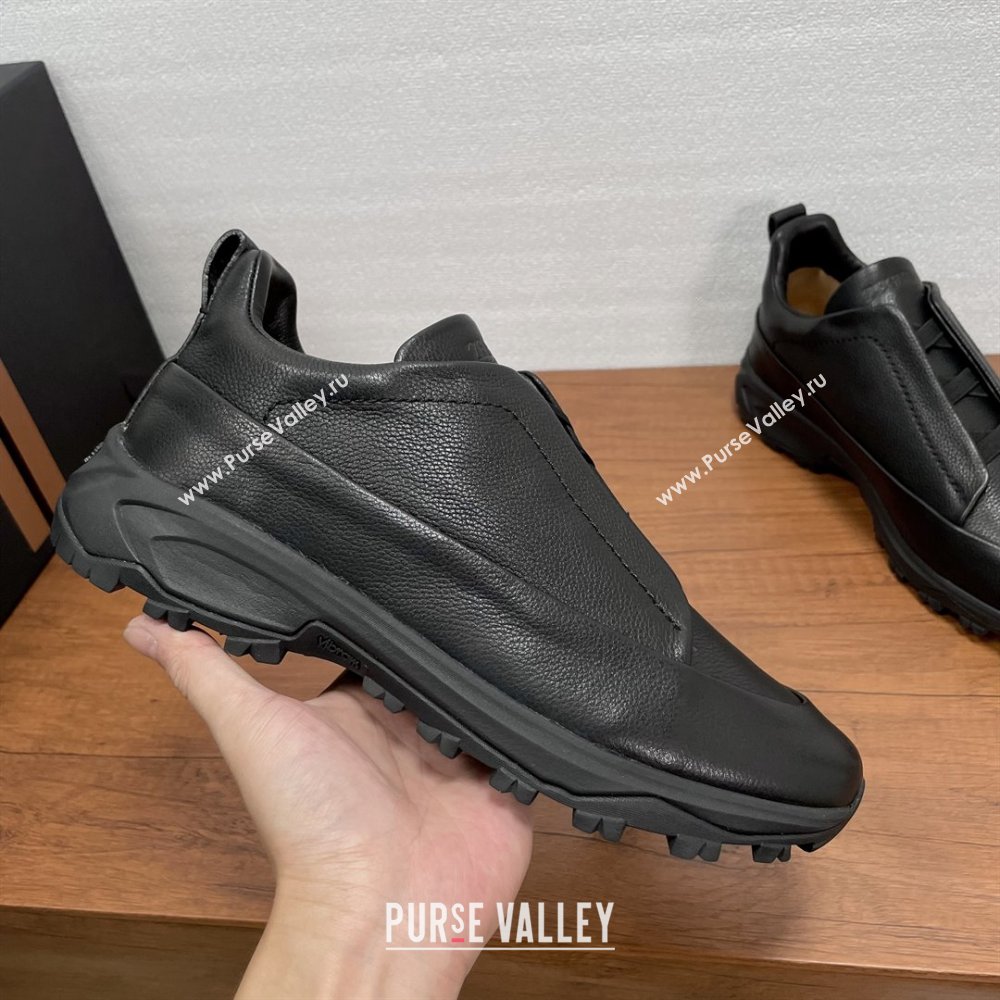 Zegna Mens Triple Stitch™ Monte Sneakers in Grained Calfskin Black 2025 (SHH-25112011)