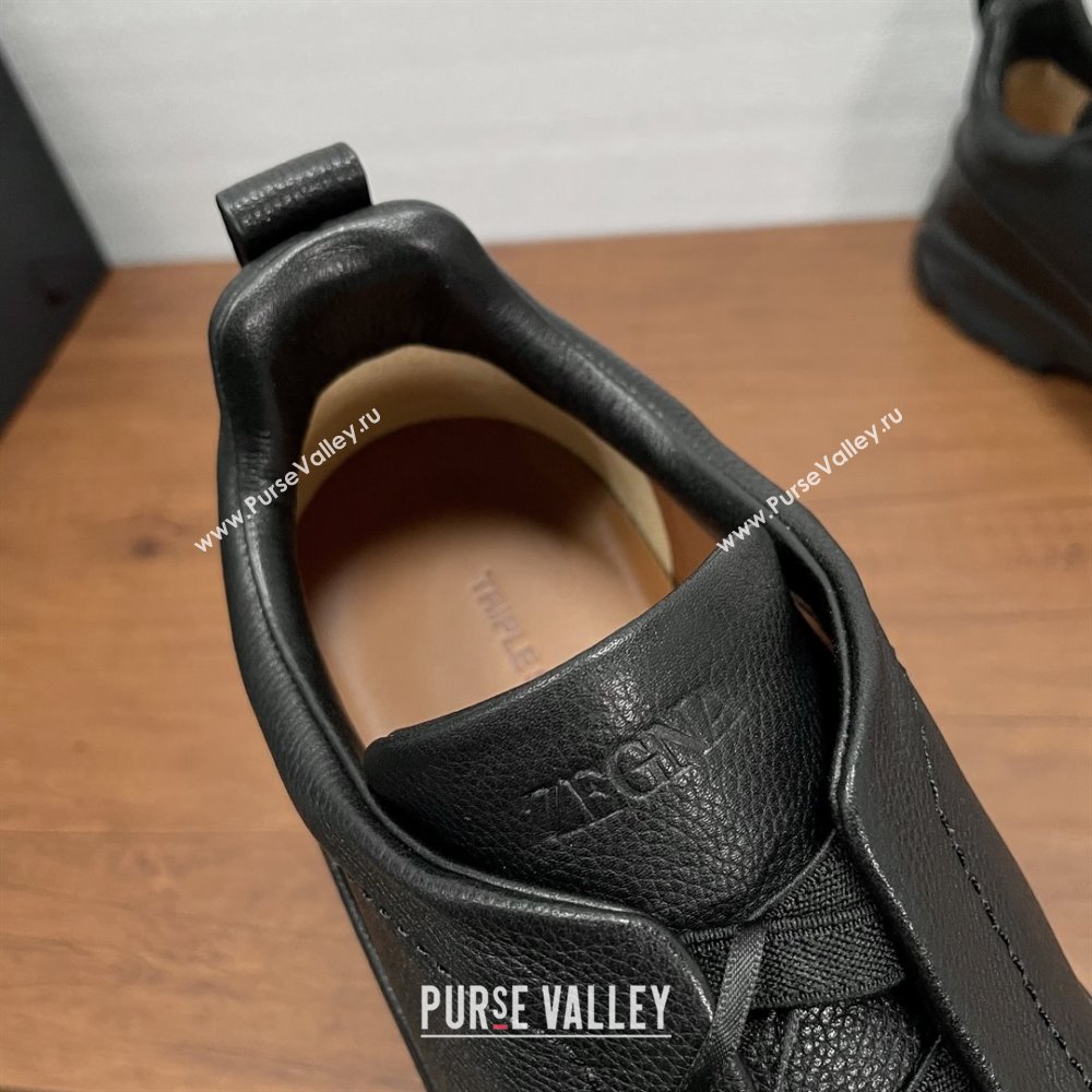 Zegna Mens Triple Stitch™ Monte Sneakers in Grained Calfskin Black 2025 (SHH-25112011)