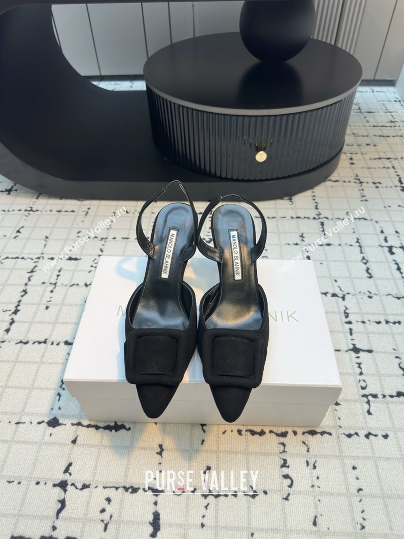 Manolo Blahnik MAYSLI Slingback Pumps with Buckle in Black Suede 2025 (MGN-25112523)