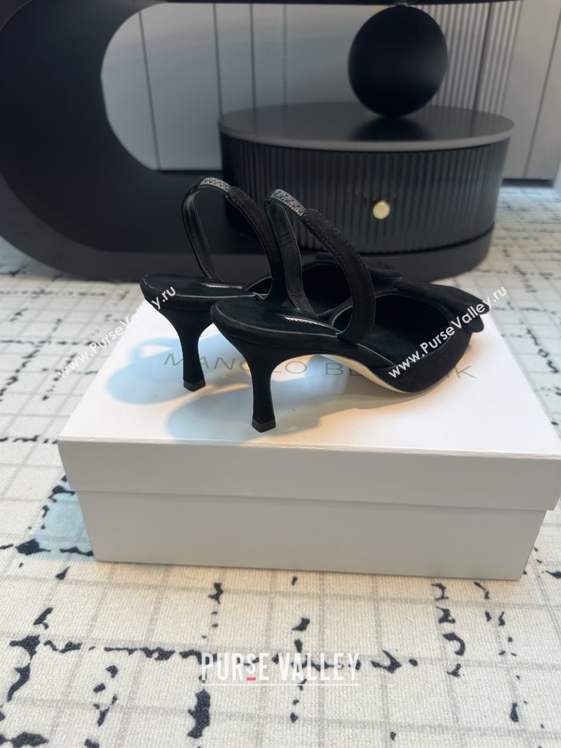 Manolo Blahnik MAYSLI Slingback Pumps with Buckle in Black Suede 2025 (MGN-25112523)