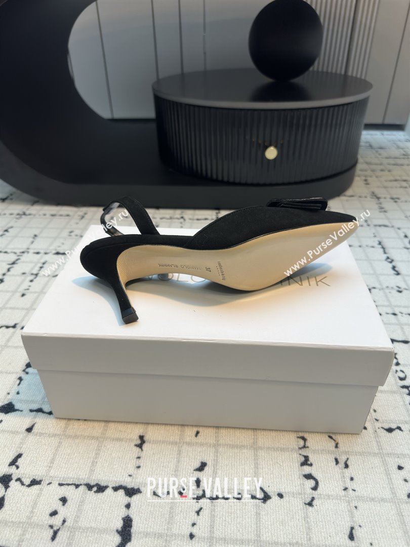 Manolo Blahnik MAYSLI Slingback Pumps with Buckle in Black Suede 2025 (MGN-25112523)