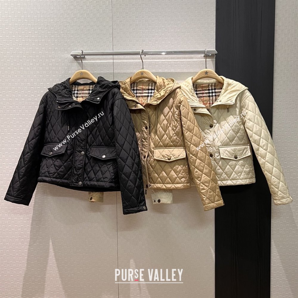 Burberry Cropped Quilted Nylon Hooded Jacket B112707 Beige 2025 (Q-25112807)