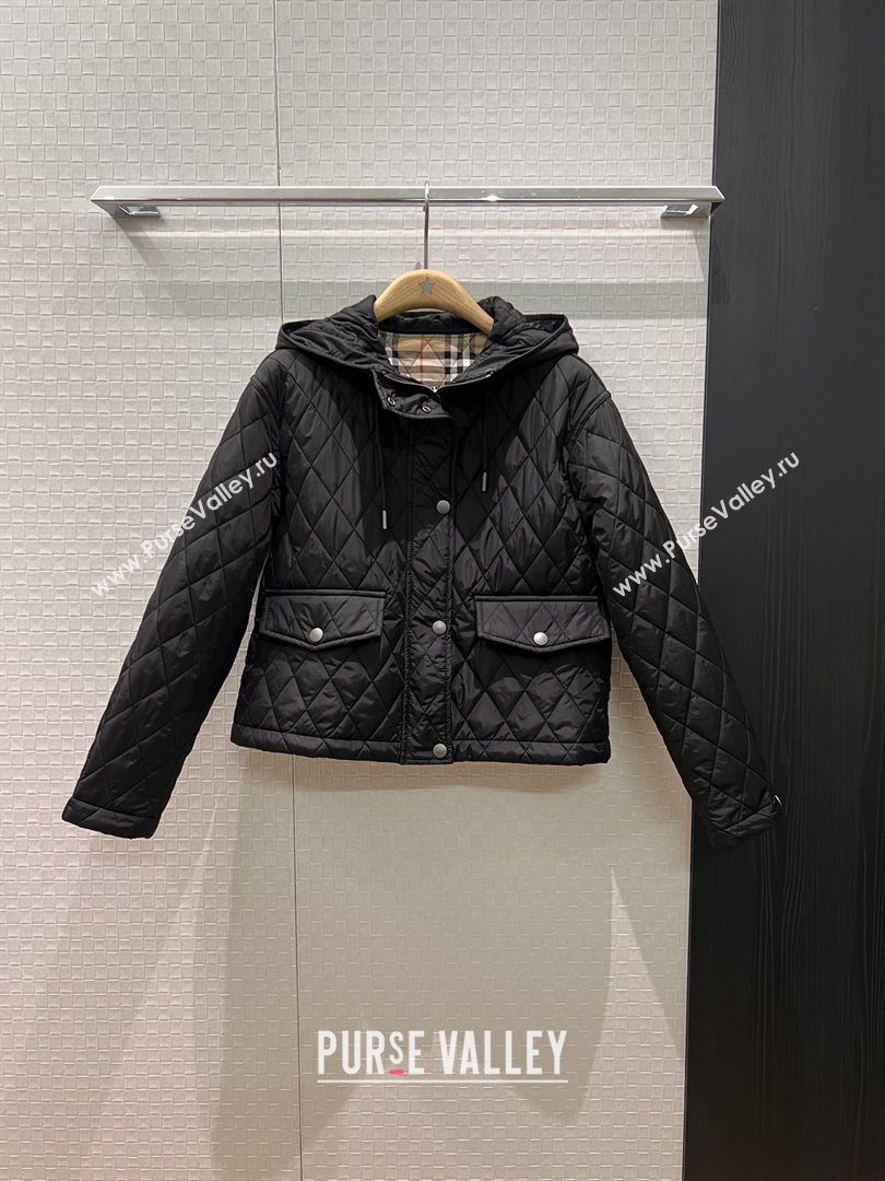 Burberry Cropped Quilted Nylon Hooded Jacket B112709 Black 2025 (Q-25112809)