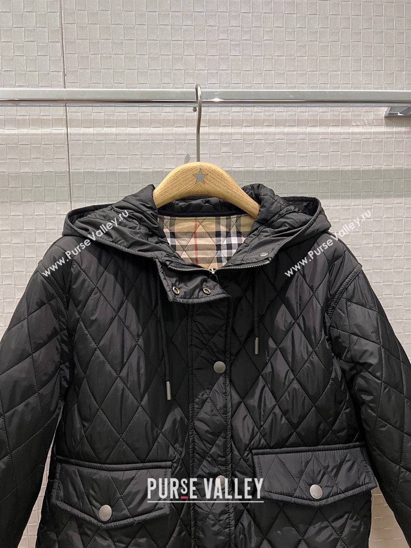 Burberry Cropped Quilted Nylon Hooded Jacket B112709 Black 2025 (Q-25112809)