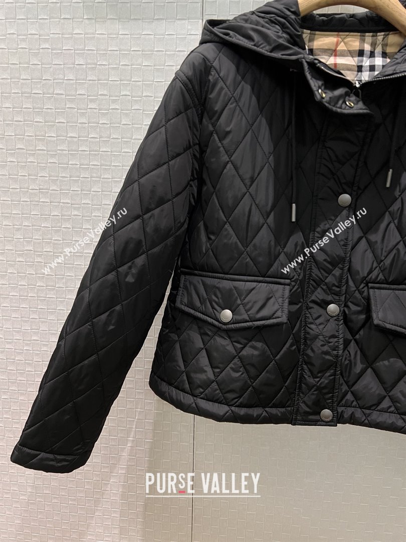 Burberry Cropped Quilted Nylon Hooded Jacket B112709 Black 2025 (Q-25112809)