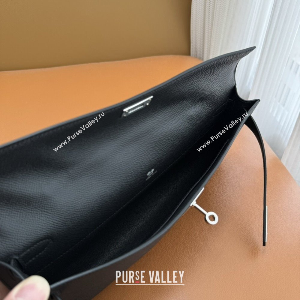 Hermes Kelly Cut Clutch Bag in Original Epsom Leather Black/Silver (Full Handmade) (AYA-25120315)