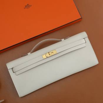 Hermes Kelly Cut Clutch Bag in Original Swift Leather Milk Shake White/Gold (Full Handmade) (XYA-25120307)
