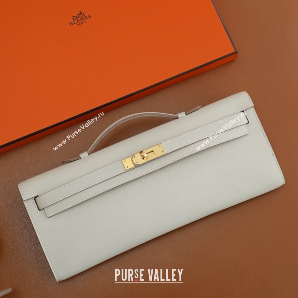 Hermes Kelly Cut Clutch Bag in Original Swift Leather Milk Shake White/Gold (Full Handmade) (XYA-25120307)