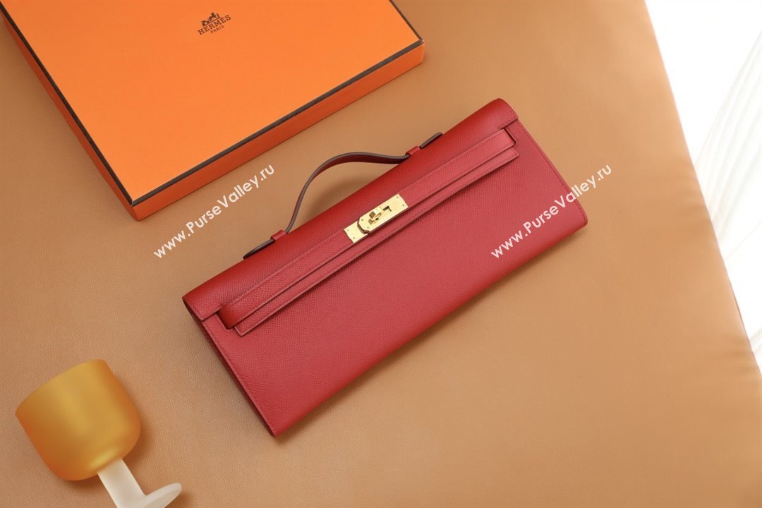 Hermes Kelly Cut Clutch Bag in Original Epsom Leather National Flag Red/Gold (Full Handmade) (AYA-25120316)