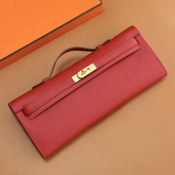Hermes Kelly Cut Clutch Bag in Original Epsom Leather National Flag Red/Gold (Full Handmade) (AYA-25120316)