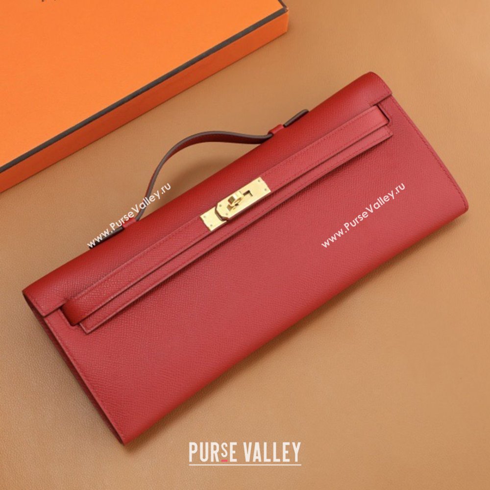 Hermes Kelly Cut Clutch Bag in Original Epsom Leather National Flag Red/Gold (Full Handmade) (AYA-25120316)