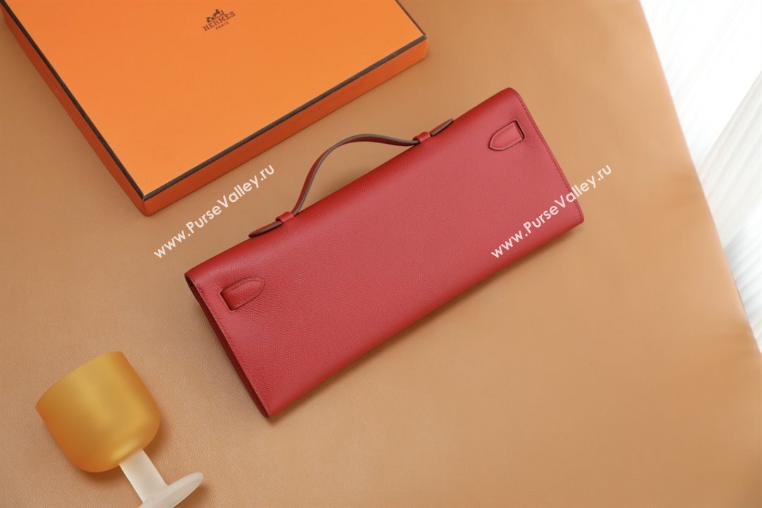 Hermes Kelly Cut Clutch Bag in Original Epsom Leather National Flag Red/Gold (Full Handmade) (AYA-25120316)