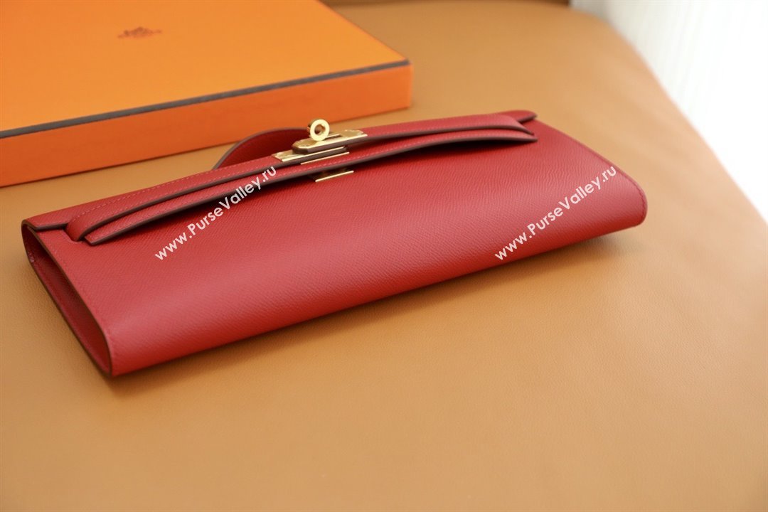 Hermes Kelly Cut Clutch Bag in Original Epsom Leather National Flag Red/Gold (Full Handmade) (AYA-25120316)