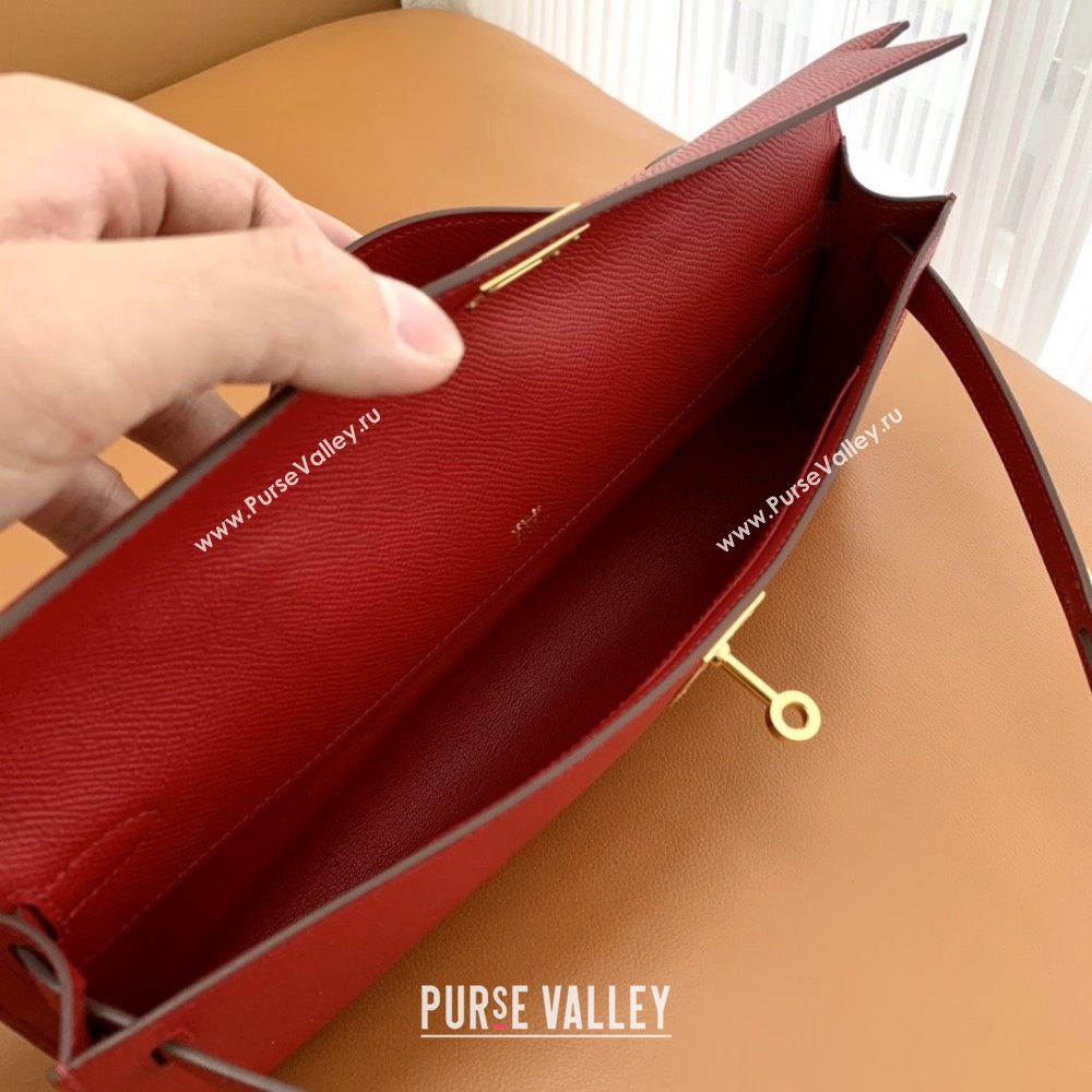 Hermes Kelly Cut Clutch Bag in Original Epsom Leather National Flag Red/Gold (Full Handmade) (AYA-25120316)