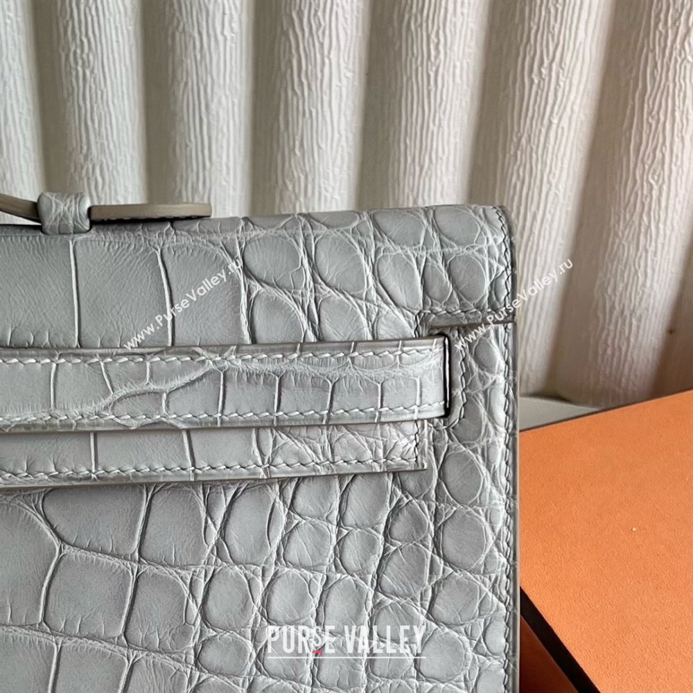Hermes Kelly Cut Clutch Bag in Matt Alligator Leather CK80 Pearl Grey/Gold (Full Handmade) (XYA-25120318)