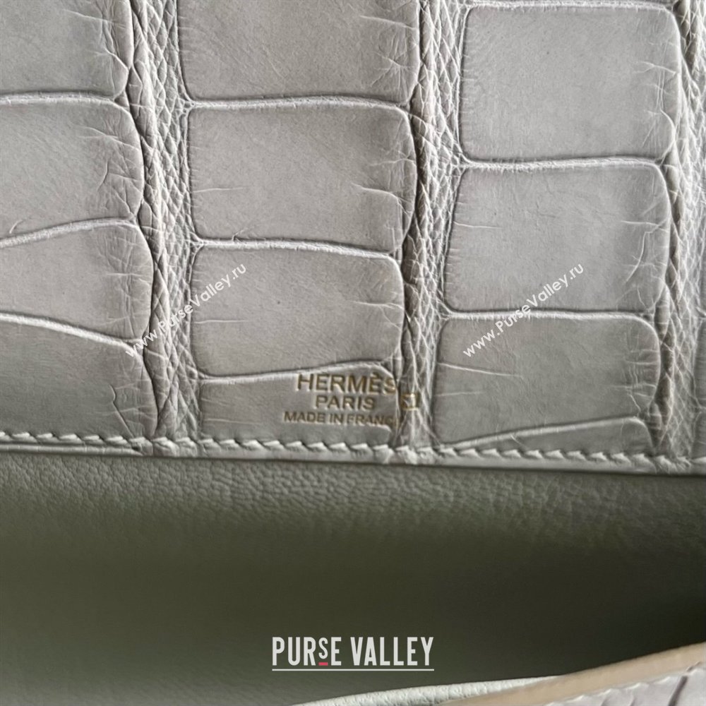 Hermes Kelly Cut Clutch Bag in Matt Alligator Leather CK80 Pearl Grey/Gold (Full Handmade) (XYA-25120318)