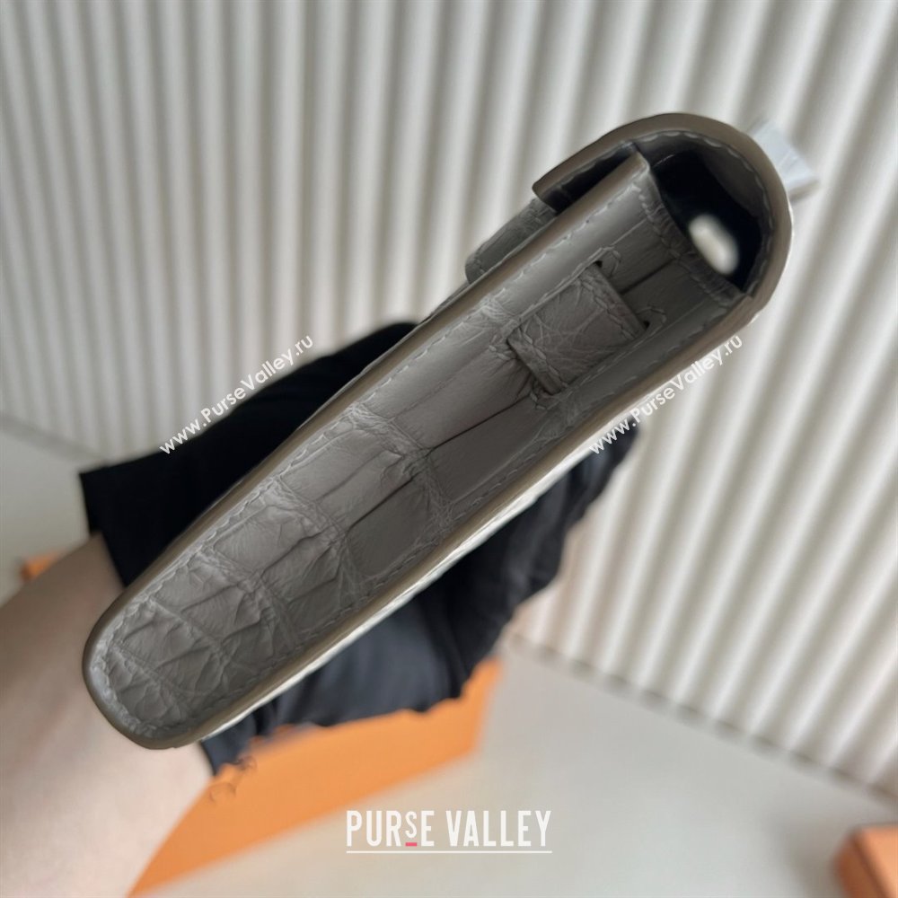 Hermes Kelly Cut Clutch Bag in Matt Alligator Leather CK80 Pearl Grey/Gold (Full Handmade) (XYA-25120318)