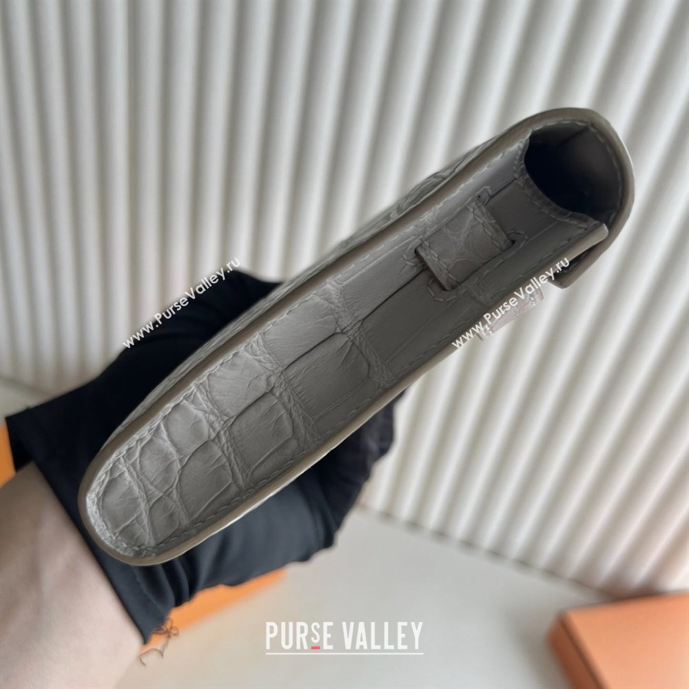 Hermes Kelly Cut Clutch Bag in Matt Alligator Leather CK80 Pearl Grey/Gold (Full Handmade) (XYA-25120318)