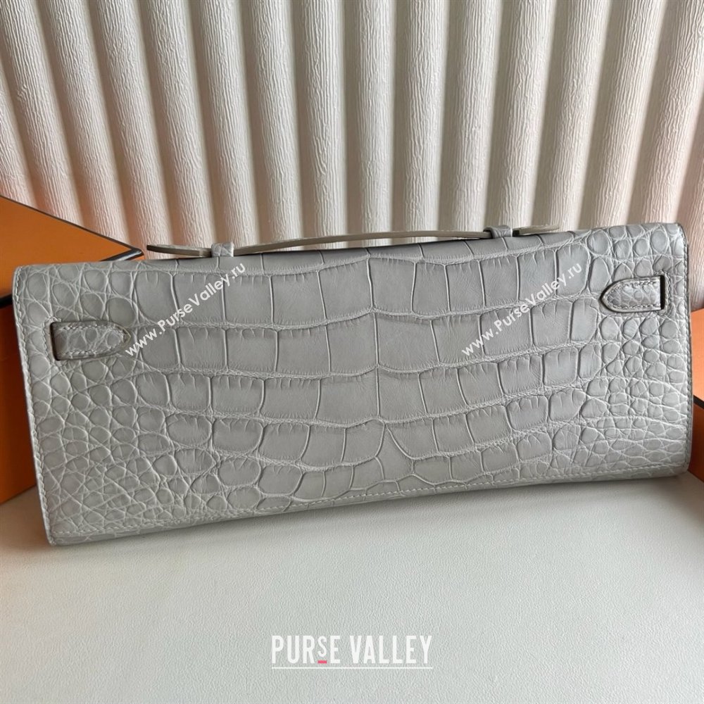 Hermes Kelly Cut Clutch Bag in Matt Alligator Leather CK80 Pearl Grey/Gold (Full Handmade) (XYA-25120318)