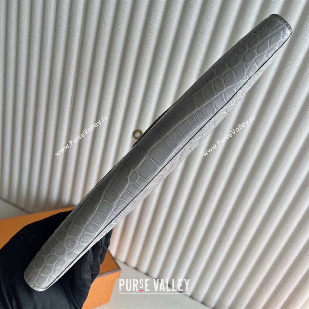 Hermes Kelly Cut Clutch Bag in Matt Alligator Leather CK80 Pearl Grey/Gold (Full Handmade) (XYA-25120318)