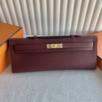 Hermes Kelly Cut Clutch Bag in Original Epsom Leather CK55 Hermes Red/Gold (Full Handmade) (XYA-25120317)