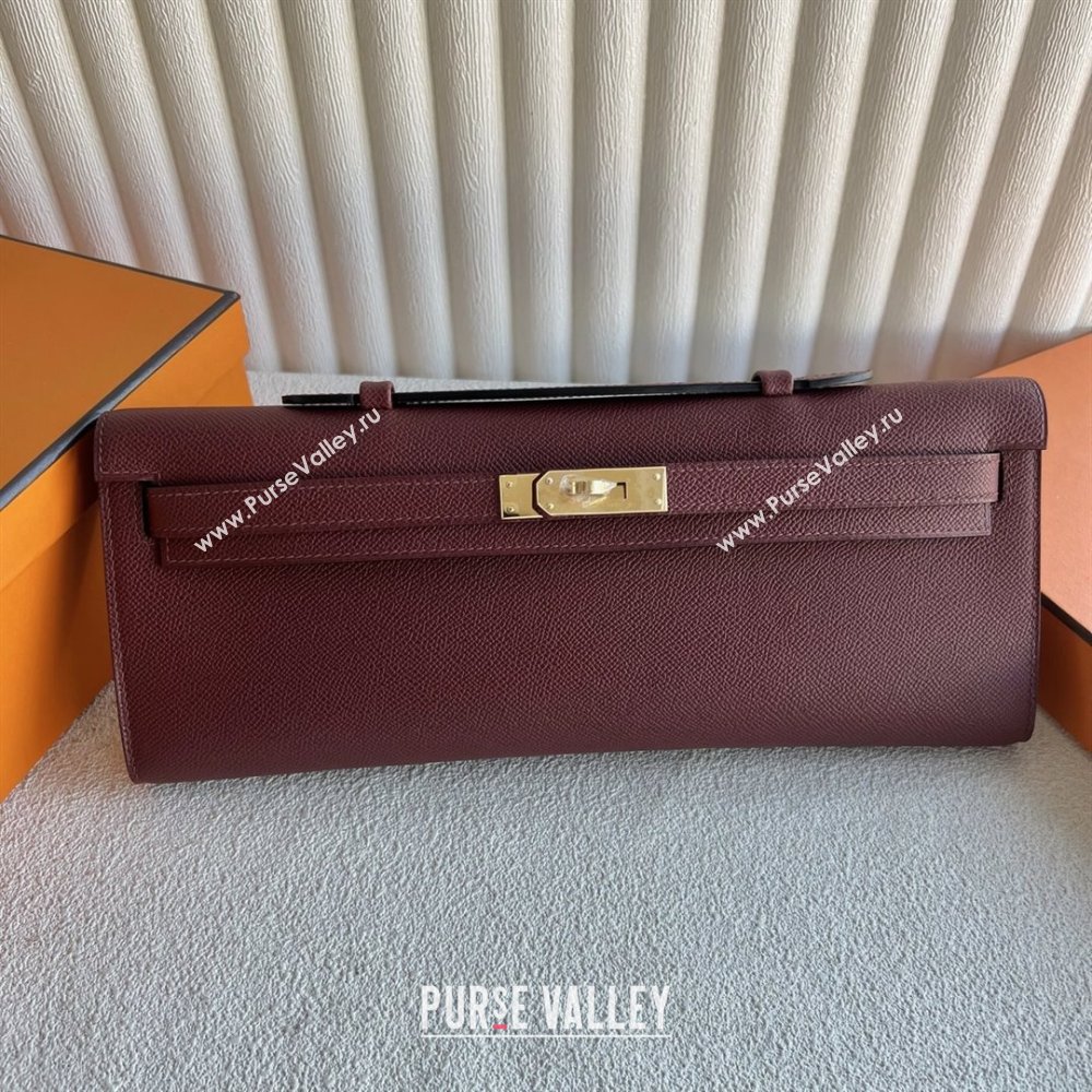 Hermes Kelly Cut Clutch Bag in Original Epsom Leather CK55 Hermes Red/Gold (Full Handmade) (XYA-25120317)