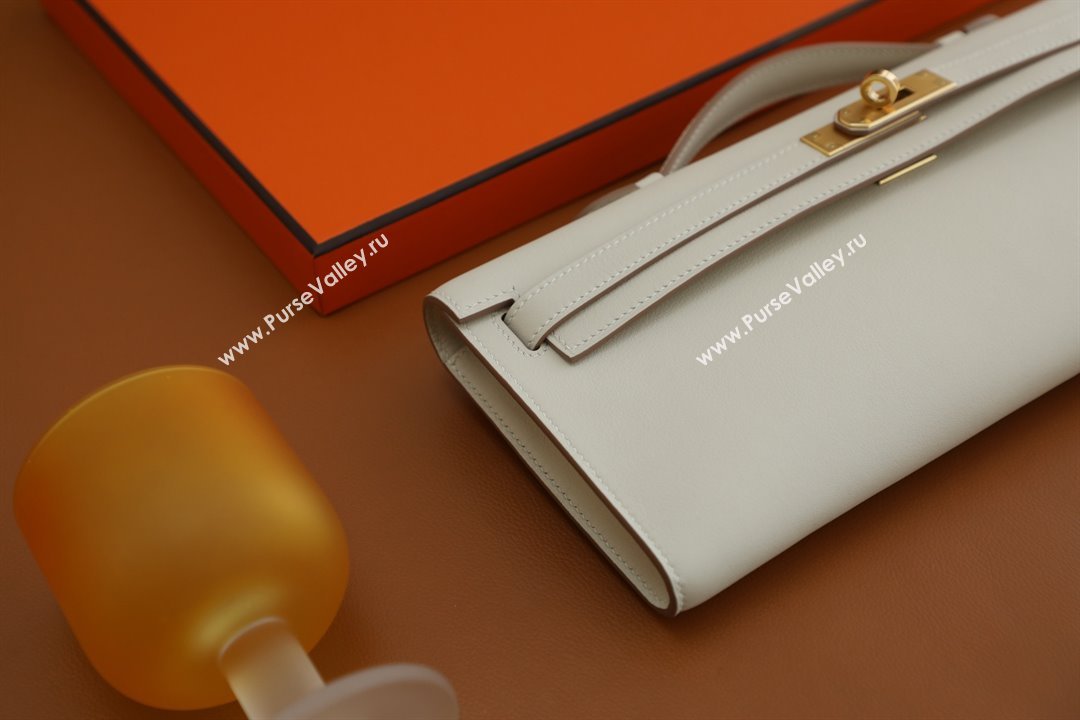 Hermes Kelly Cut Clutch Bag in Original Swift Leather Milk Shake White/Gold (Full Handmade) (XYA-25120307)