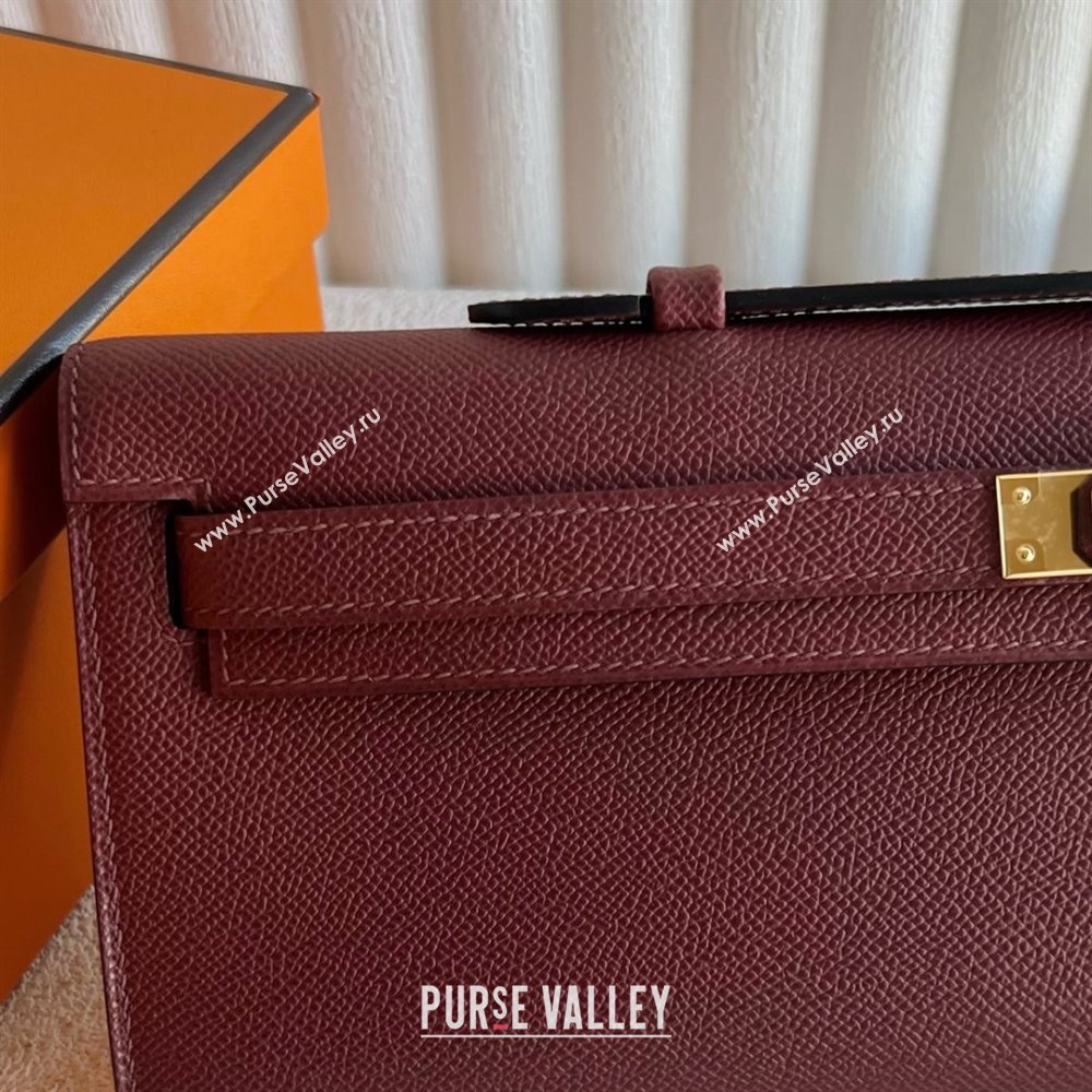 Hermes Kelly Cut Clutch Bag in Original Epsom Leather CK55 Hermes Red/Gold (Full Handmade) (XYA-25120317)