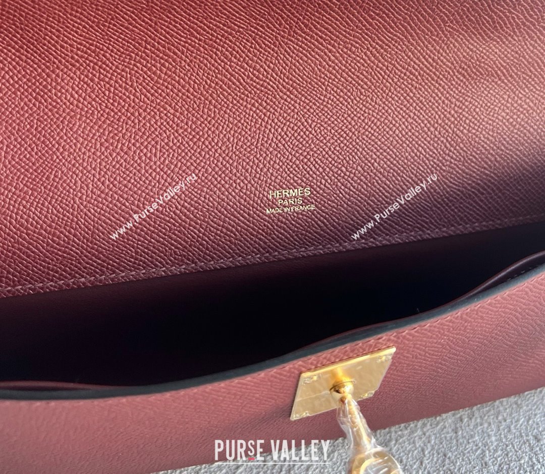 Hermes Kelly Cut Clutch Bag in Original Epsom Leather CK55 Hermes Red/Gold (Full Handmade) (XYA-25120317)